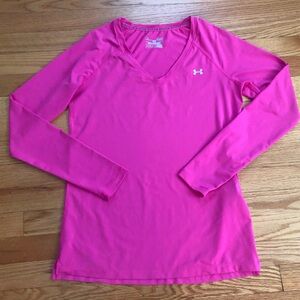 Under Armour Women's Pink Fitted Long-Sleeve V-Neck Performance Top